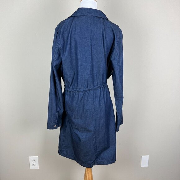 1 Sunset Lane Jacket Womens Large Blue Chambray Duster Draped Open Front Cinched - Picture 4 of 16